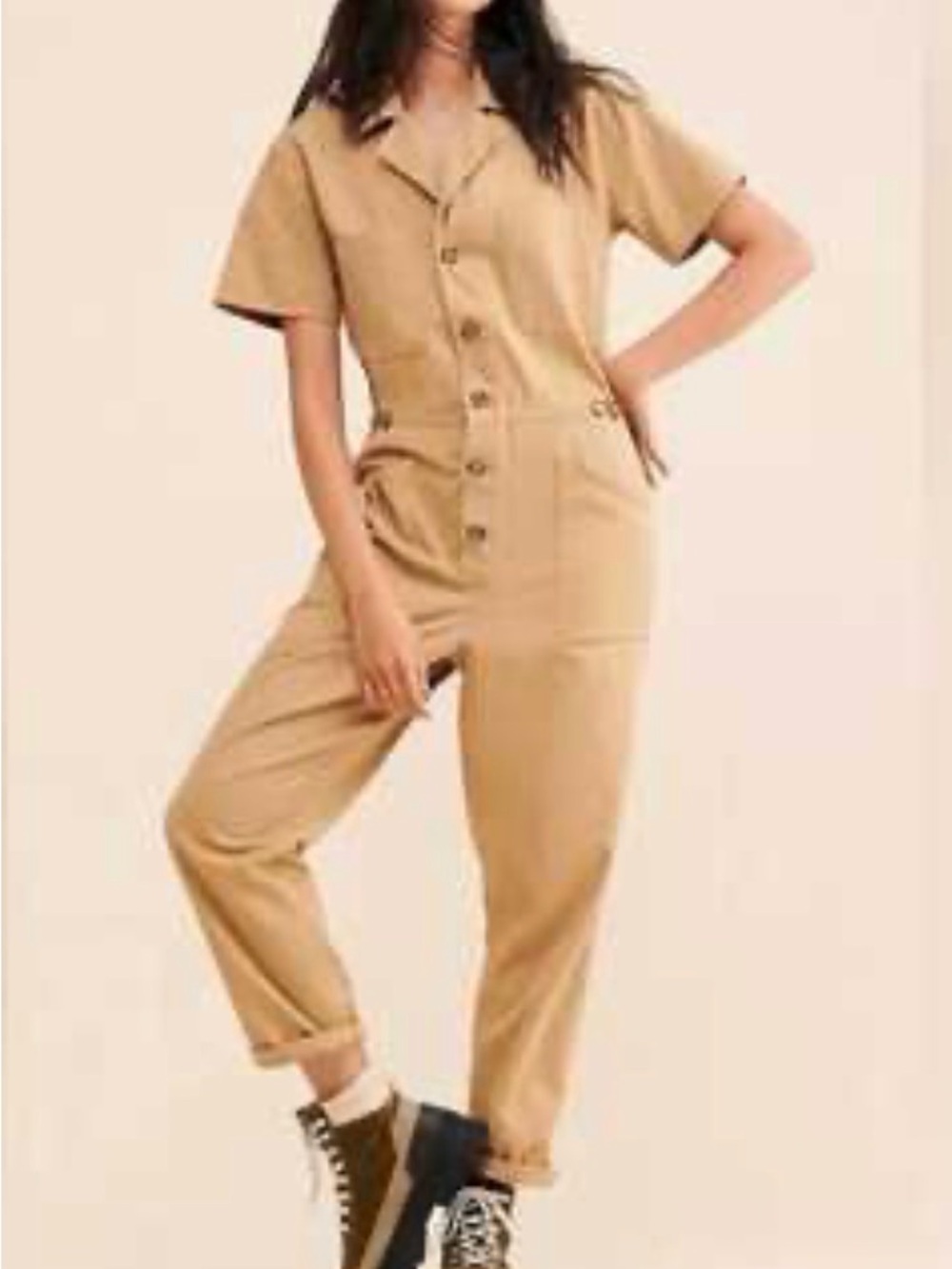 Pistola Grover Short Sleeve Utility Jumpsuit Camel Brown XS